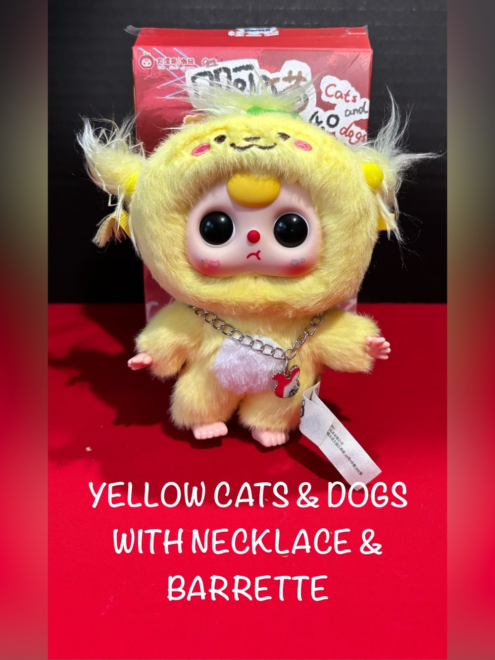 Yellow Fuzzy Cat & Dogs Baby 3 with Bunny Necklace & Barrette Confirmed